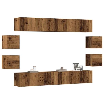 Ensemble de meuble TV mural 8 pcs vieux bois bois d'ingénierie