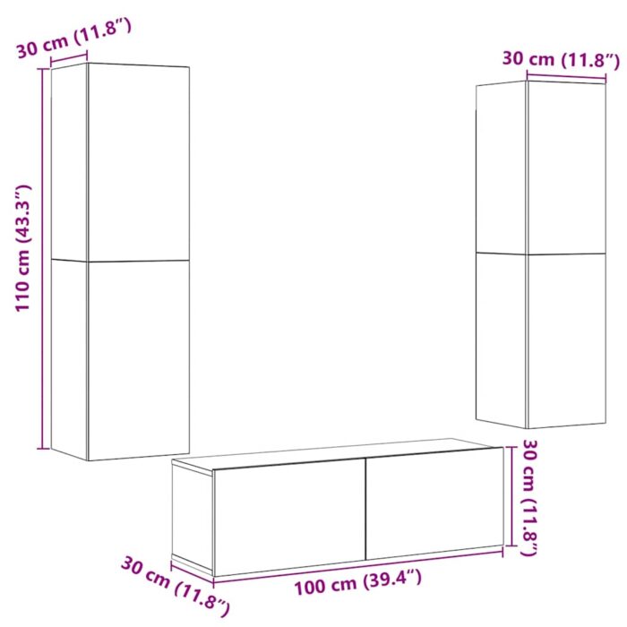 Meubles TV muraux 3 pcs vieux bois bois d'ingénierie – Image 8