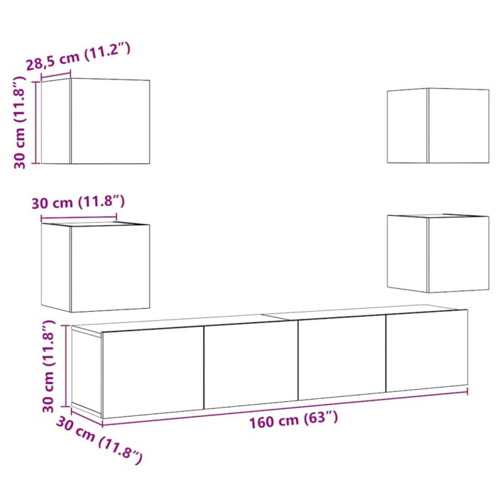 Meubles TV muraux 6 pcs vieux bois bois d'ingénierie – Image 8