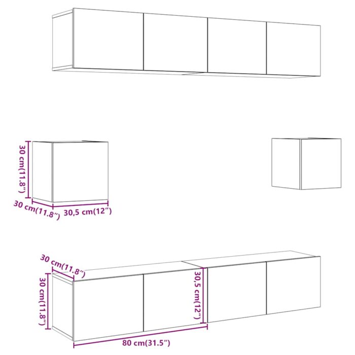Ensemble de meuble TV mural 6 pcs vieux bois bois d'ingénierie – Image 7