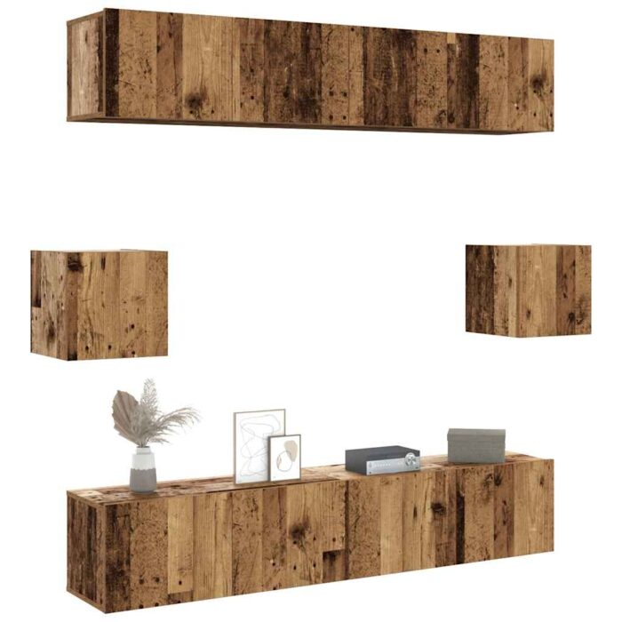 Ensemble de meuble TV mural 6 pcs vieux bois bois d'ingénierie – Image 1