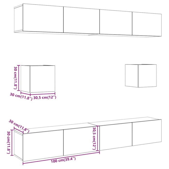 Ensemble de meuble TV mural 6 pcs vieux bois bois d'ingénierie – Image 7