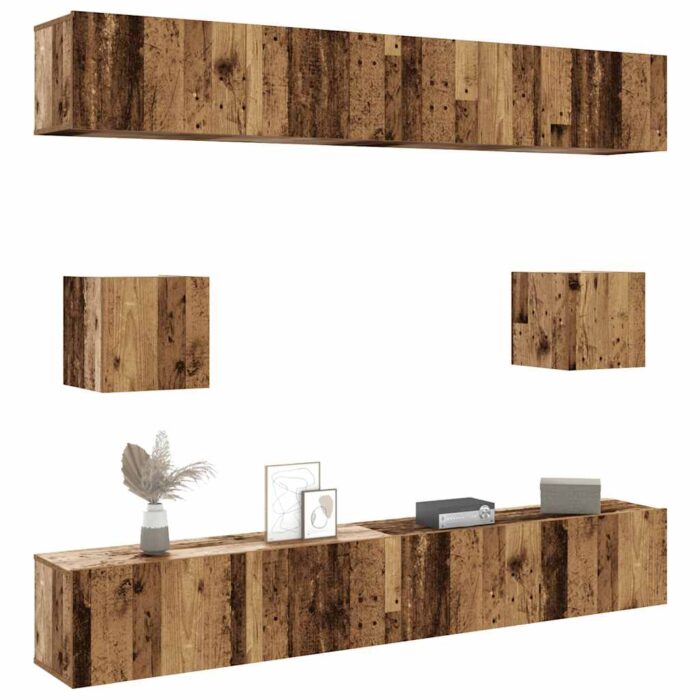 Ensemble de meuble TV mural 6 pcs vieux bois bois d'ingénierie – Image 1