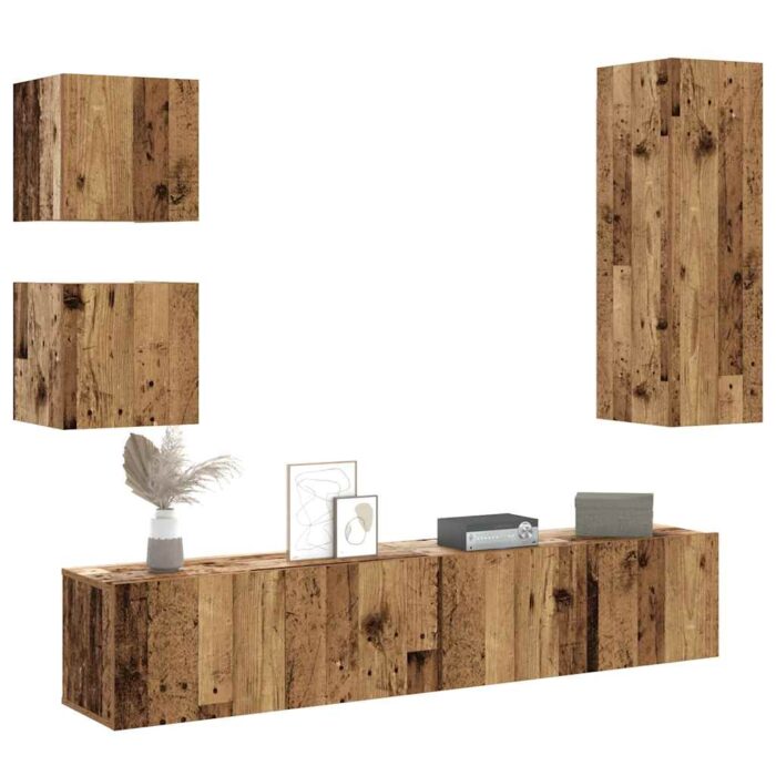 Ensemble de meuble TV mural 5 pcs vieux bois bois d'ingénierie – Image 1