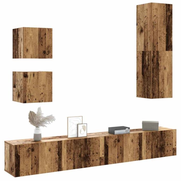 Ensemble de meuble TV mural 5 pcs vieux bois bois d'ingénierie – Image 1