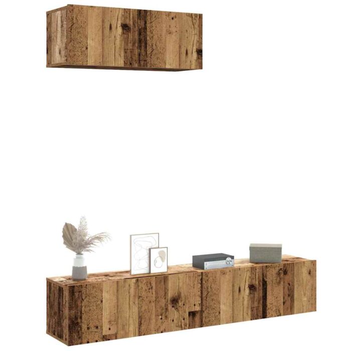 Ensemble de meuble TV mural 3 pcs vieux bois bois d'ingénierie – Image 1