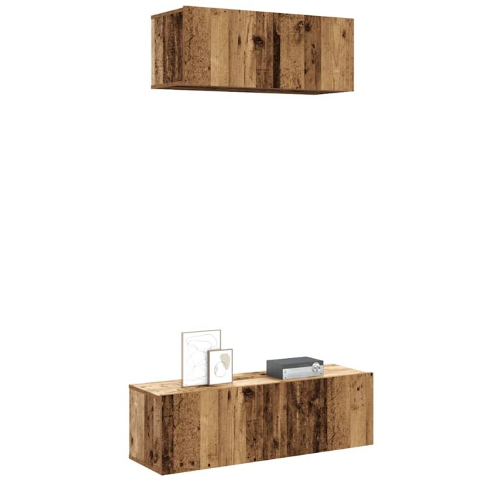 Ensemble de meuble TV mural 2 pcs vieux bois bois d'ingénierie – Image 1