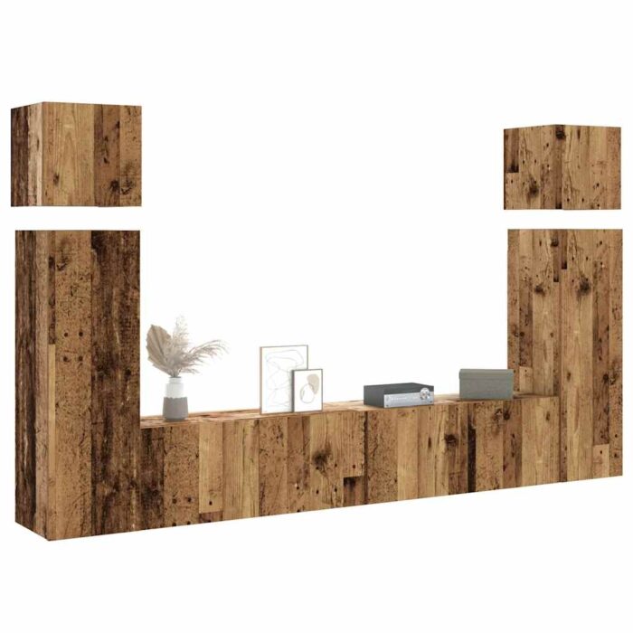Ensemble de meuble TV mural 8 pcs vieux bois bois d'ingénierie – Image 1