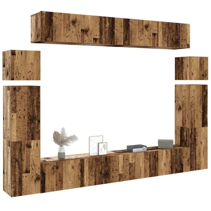 Ensemble de meuble TV mural 8 pcs vieux bois bois d'ingénierie – Image 1