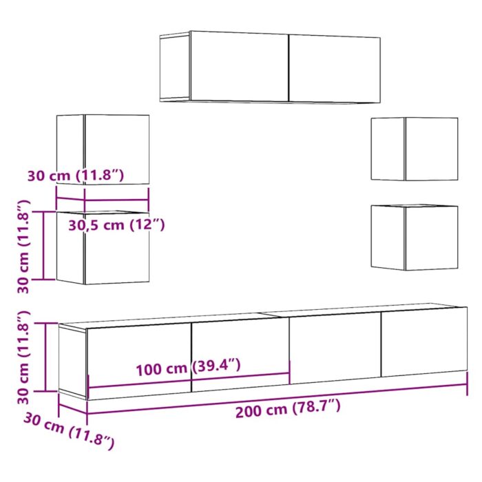 Ensemble de meuble TV mural 7 pcs vieux bois bois d'ingénierie – Image 7