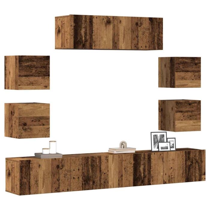 VXL8721158760296_m_en_hd_1.jpg Ensemble de meuble TV mural 7 pcs vieux bois bois d'ingénierie – Image 1