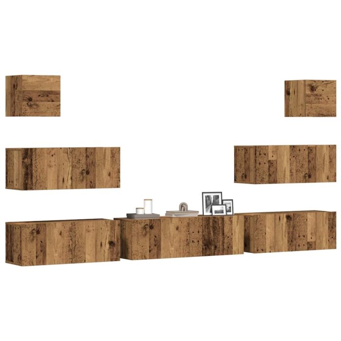 Ensemble de meuble TV mural 7 pcs vieux bois bois d'ingénierie – Image 1