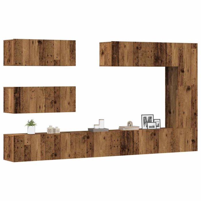 Ensemble de meuble TV mural 7 pcs vieux bois bois d'ingénierie – Image 1