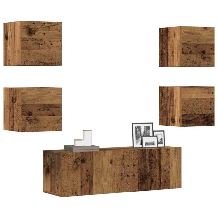 Ensemble de meuble TV mural 5 pcs vieux bois bois d'ingénierie – Image 1
