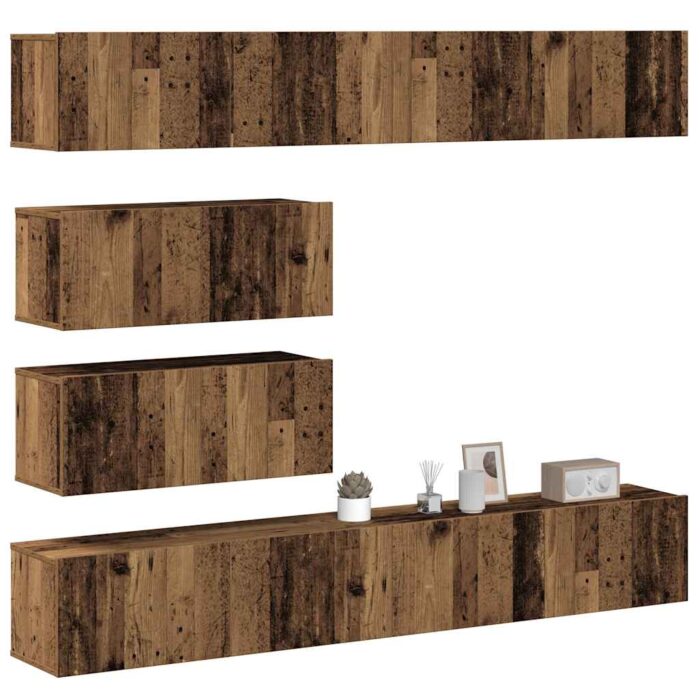 Ensemble de meuble TV mural 6 pcs vieux bois bois d'ingénierie – Image 1