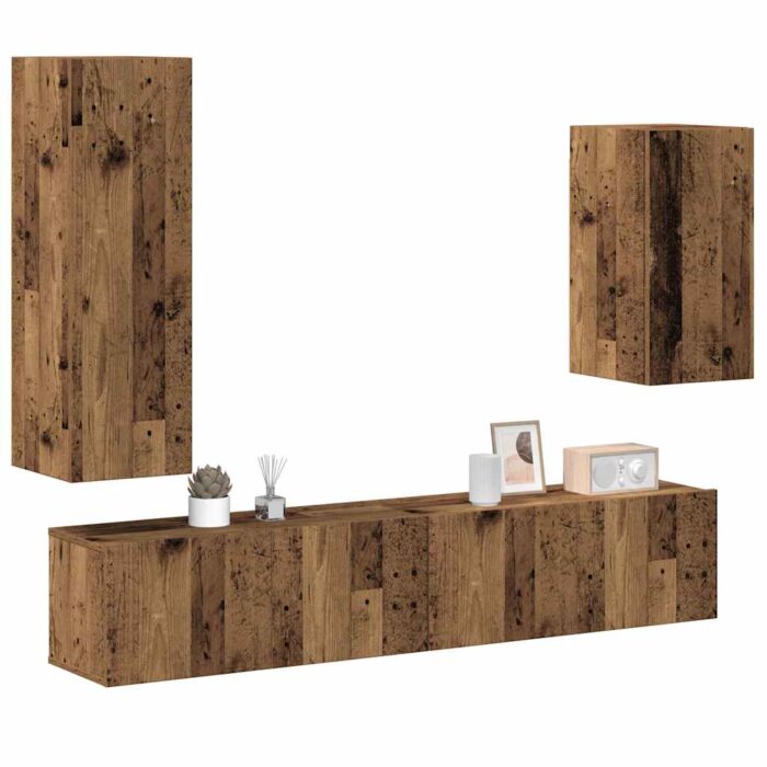 Ensemble de meuble TV mural 4 pcs vieux bois bois d'ingénierie – Image 1