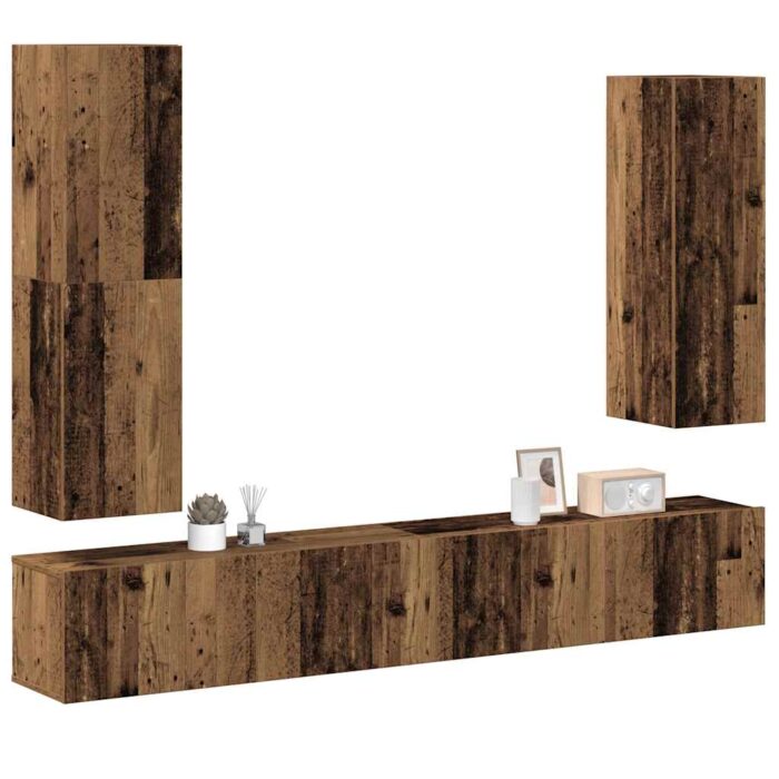 Ensemble de meuble TV mural 4 pcs vieux bois bois d'ingénierie – Image 1