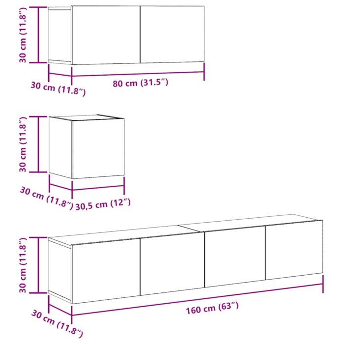Ensemble de meuble TV mural 4 pcs vieux bois bois d'ingénierie – Image 7
