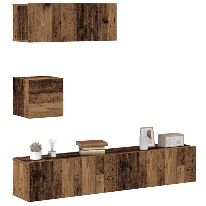 VXL8721158760494_m_en_hd_1.jpg Ensemble de meuble TV mural 4 pcs vieux bois bois d'ingénierie – Image 1