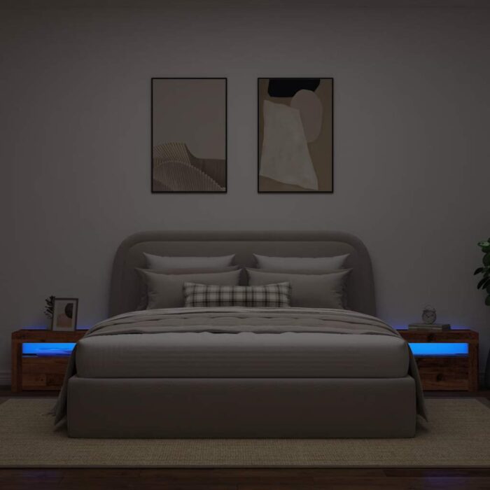 Tables de chevet 2 pcs avec LED vieux bois 60x35x40 cm – Image 3