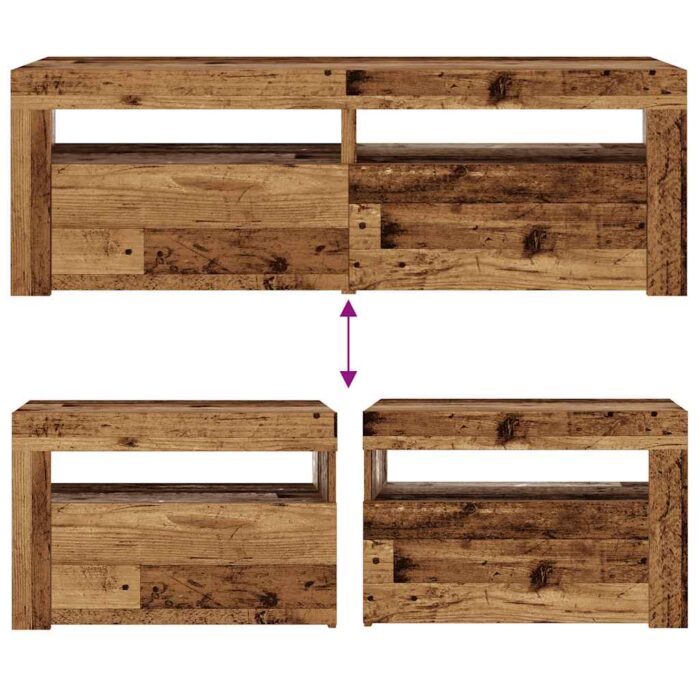 Tables de chevet 2 pcs avec LED vieux bois 60x35x40 cm – Image 9