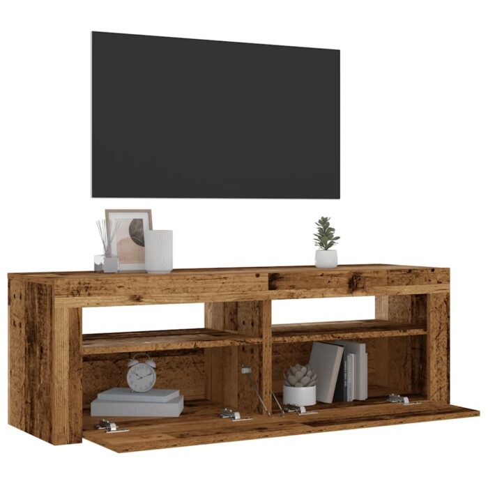 Tables de chevet 2 pcs avec LED vieux bois 60x35x40 cm – Image 1