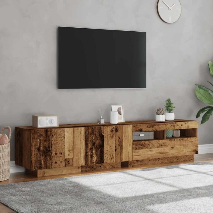 Meuble TV avec lumières LED vieux bois bois d'ingénierie – Image 2