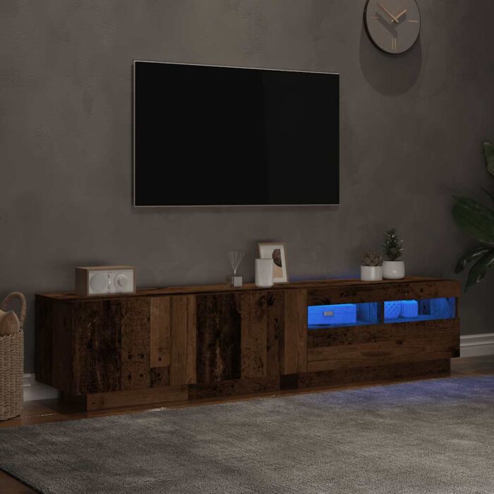 Meuble TV avec lumières LED vieux bois bois d'ingénierie – Image 3