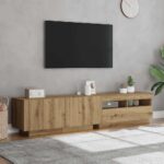 Meuble TV avec lumières LED chêne artisanal bois d'ingénierie – Image 2