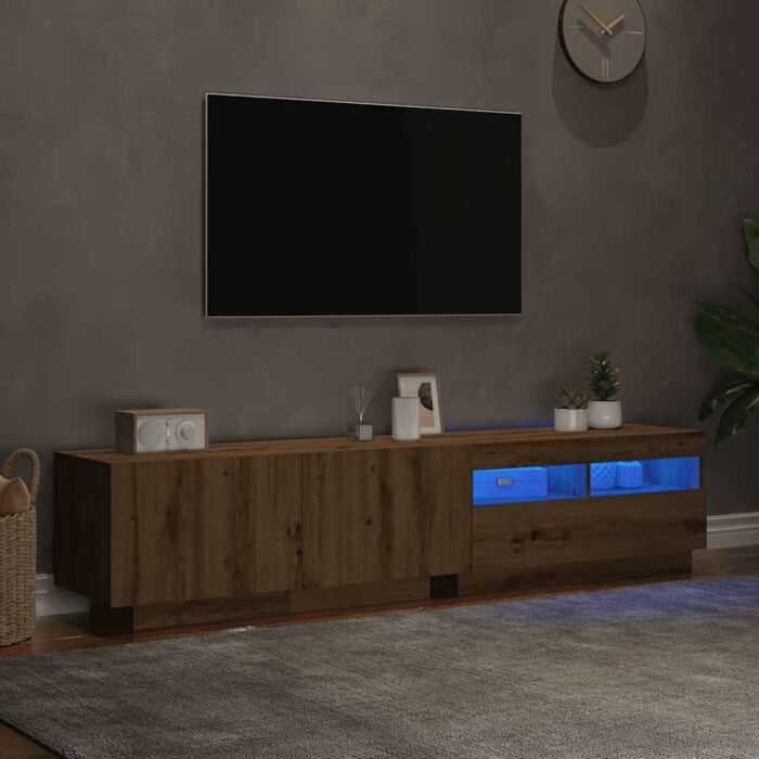 Meuble TV avec lumières LED chêne artisanal bois d'ingénierie – Image 3