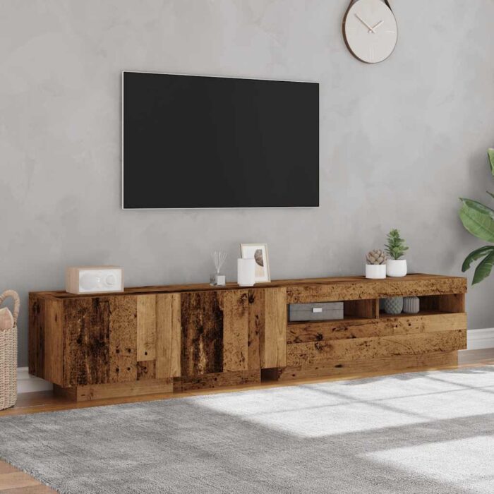 Meuble TV avec lumières LED vieux bois bois d'ingénierie – Image 2