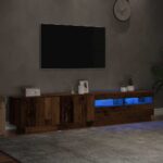 Meuble TV avec lumières LED vieux bois bois d'ingénierie – Image 3