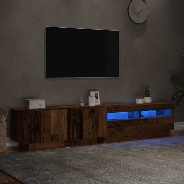 Meuble TV avec lumières LED vieux bois bois d'ingénierie – Image 3