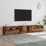 Meuble TV avec lumières LED vieux bois bois d'ingénierie – Image 2