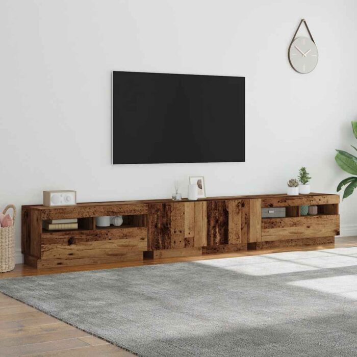Meuble TV avec lumières LED vieux bois bois d'ingénierie – Image 2