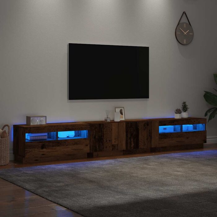 Meuble TV avec lumières LED vieux bois bois d'ingénierie – Image 3