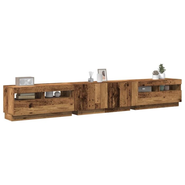 Meuble TV avec lumières LED vieux bois bois d'ingénierie – Image 1