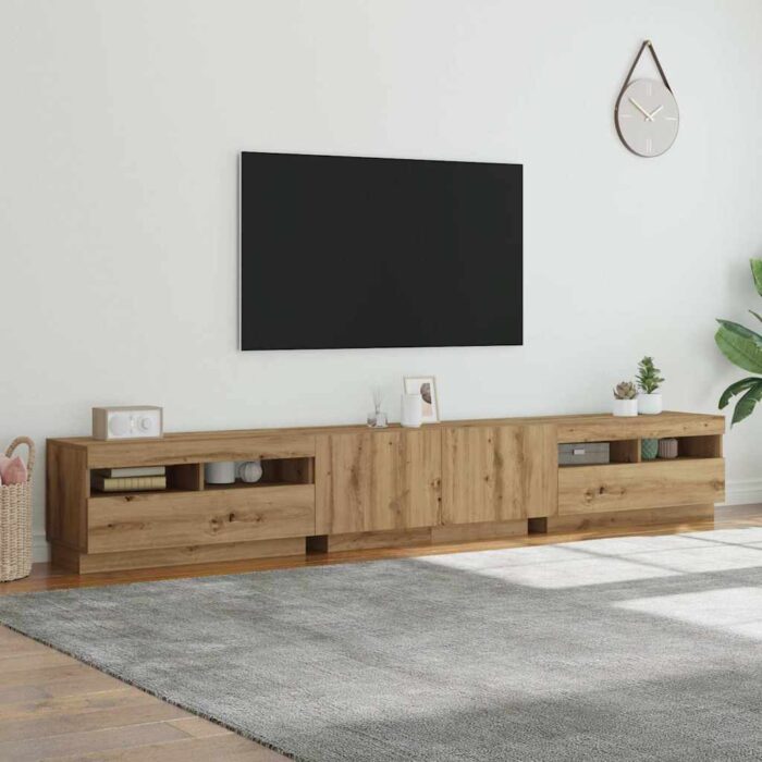 Meuble TV avec lumières LED chêne artisanal bois d'ingénierie – Image 2
