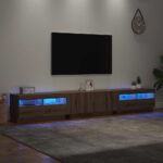 Meuble TV avec lumières LED chêne artisanal bois d'ingénierie – Image 3