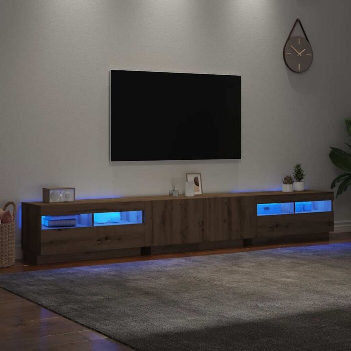 Meuble TV avec lumières LED chêne artisanal bois d'ingénierie – Image 3