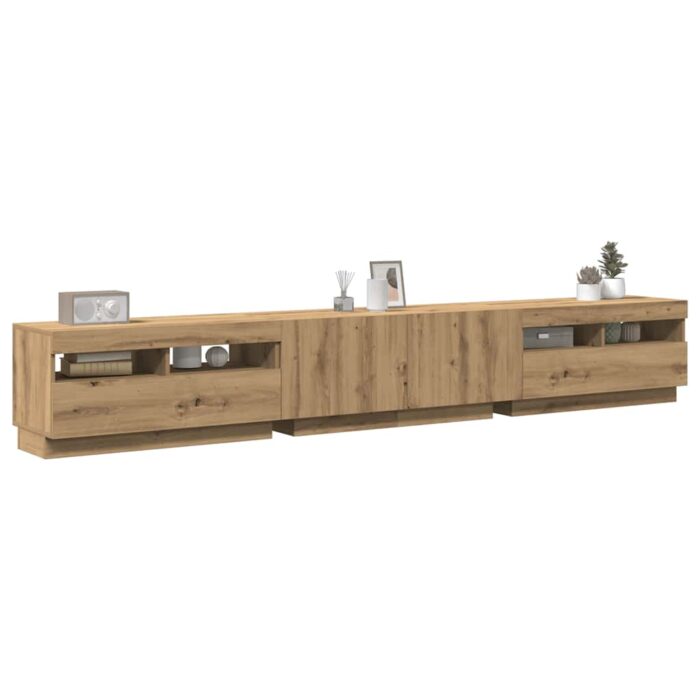 Meuble TV avec lumières LED chêne artisanal bois d'ingénierie – Image 1