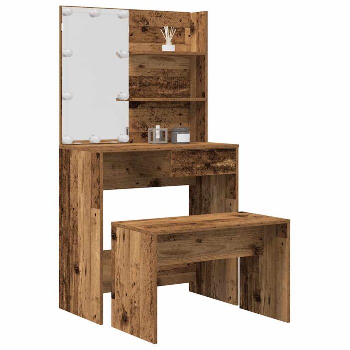 Ensemble de coiffeuse avec LED vieux bois bois d'ingénierie – Image 1