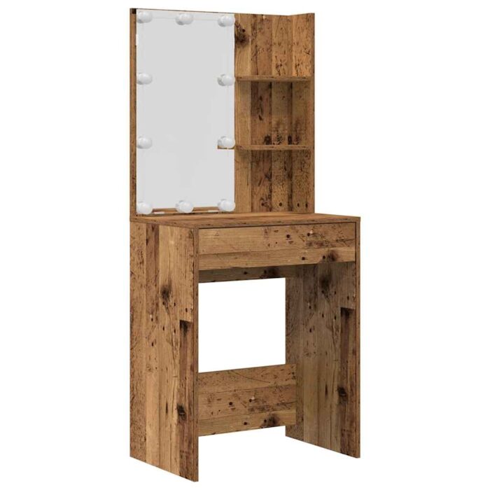 Ensemble de coiffeuse avec LED vieux bois bois d'ingénierie – Image 3