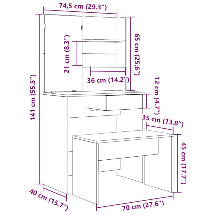 Ensemble de coiffeuse vieux bois bois d'ingénierie – Image 7