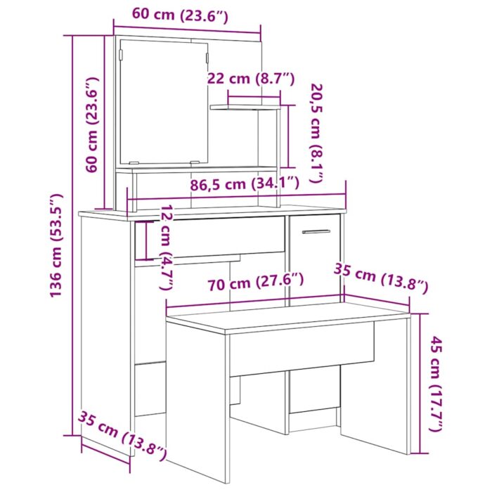 Ensemble de coiffeuse vieux bois bois d'ingénierie – Image 7