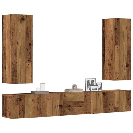 Ensemble de meuble TV mural 5 pcs vieux bois bois d'ingénierie