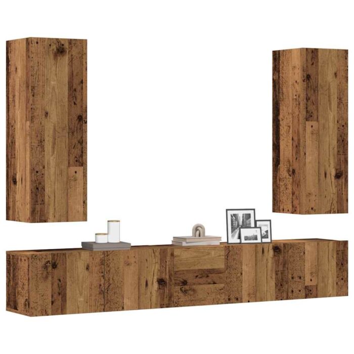Ensemble de meuble TV mural 5 pcs vieux bois bois d'ingénierie – Image 1