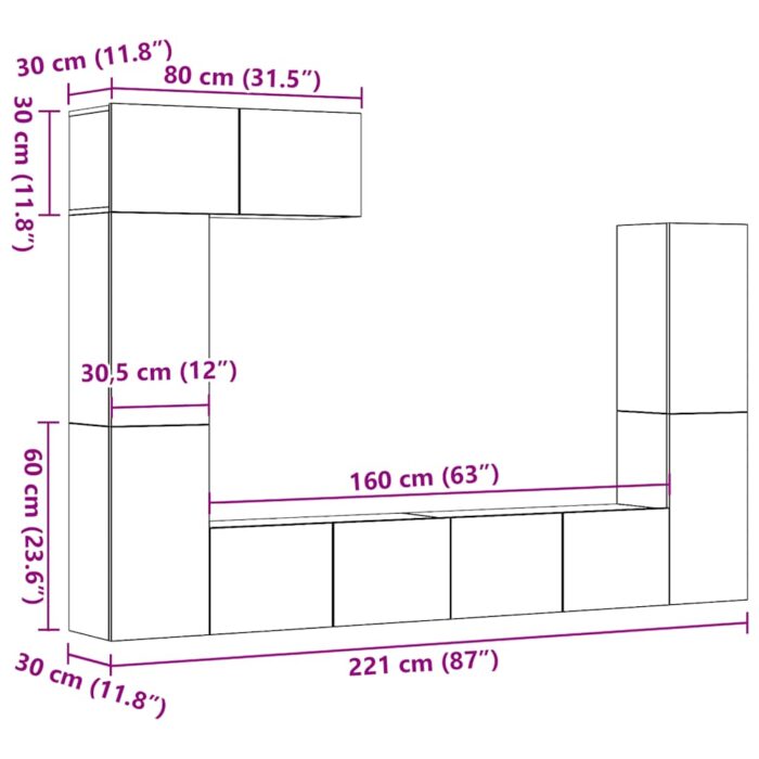 Ensemble de meuble TV mural 5 pcs vieux bois bois d'ingénierie – Image 7