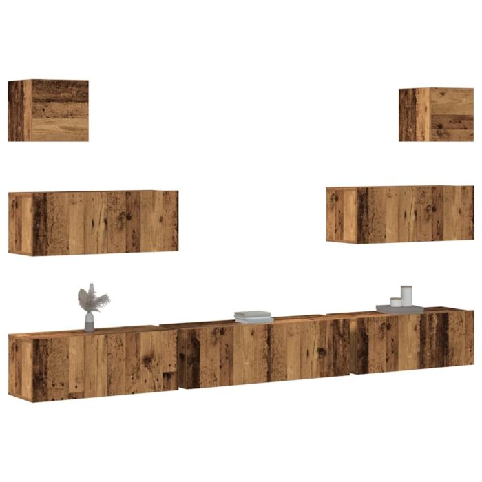 Ensemble de meuble TV mural 7 pcs vieux bois bois d'ingénierie – Image 1