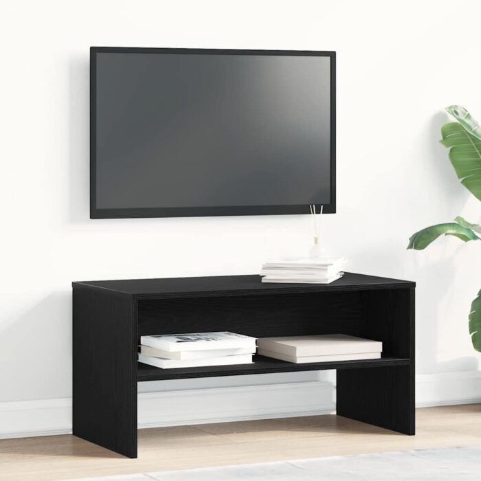 Meuble TV chêne noir 80x40x40 cm bois d'ingénierie – Image 1